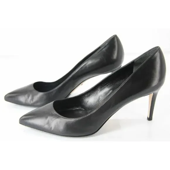 Gucci Black Leather Brooke Pointy Toe Heel Pumps Size 38.5 New $635 Women's